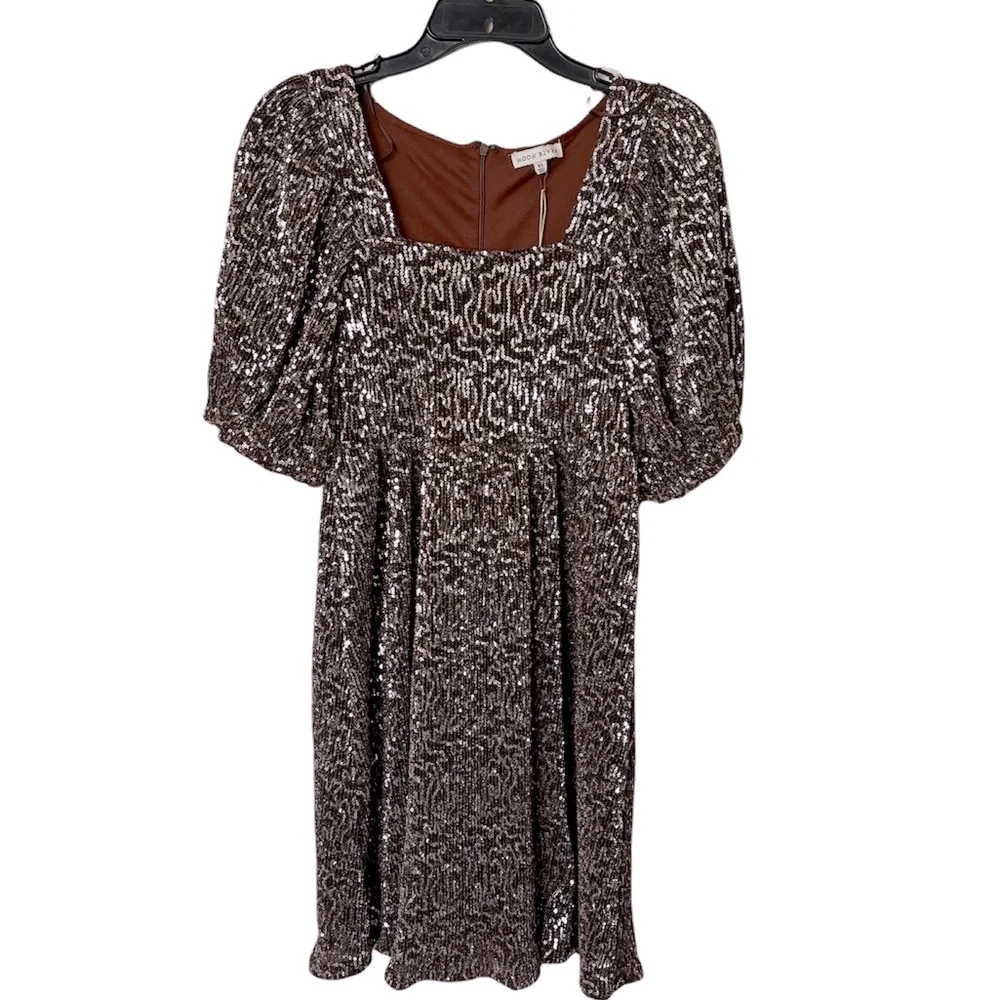Moon River Anthropologie Womens Sequin babydoll cocktail dress square neck …